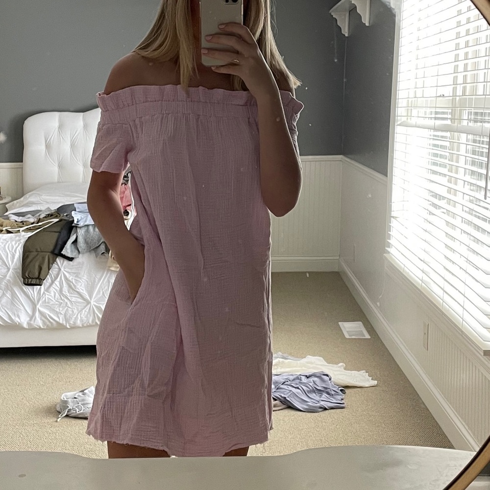 Pink off the shoulder sundress